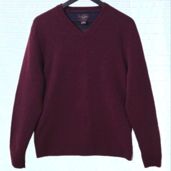 Black Brown 1926 Lambswool V-Neck Sweater Maroon w/ Grey Elbow Patches Size L - Picture 1 of 5